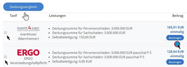 Veranstaltungshaftpflicht Vergleich